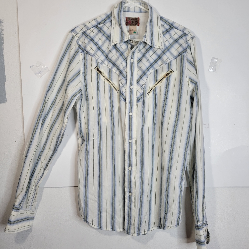 Mens Vintage Red Snap Front Long Sleeve Western Shirt Size Med